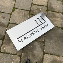 Laden Sie das Bild in den Galerie-Viewer, Stainless Steel Effect Rectangle House Number and Address Sign 40 cm x 20 cm