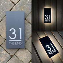 Afbeelding in Gallery-weergave laden, Contemporary Illuminated LED Backlit House Sign/Bespoke Address Plaque 15cm x 30cm - Kreativ Design Ltd 