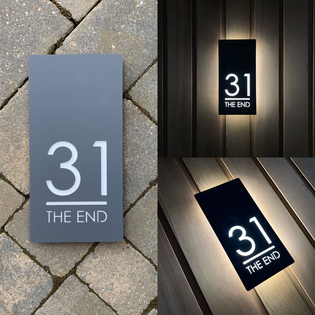 Contemporary Illuminated LED Backlit House Sign/Bespoke Address Plaque 15cm x 30cm - Kreativ Design Ltd 