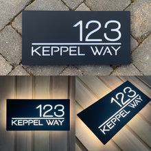 Afbeelding in Gallery-weergave laden, Large Illuminated LED Modern House Address Sign | Bespoke Address Plaque 40 x 20 cm - Kreativ Design Ltd 