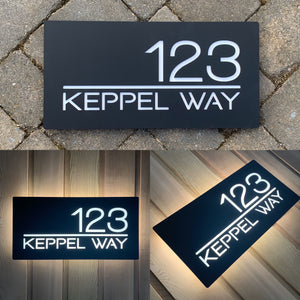 Large Illuminated LED Modern House Address Sign | Bespoke Address Plaque 40 x 20 cm - Kreativ Design Ltd 