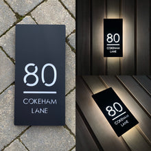 Afbeelding in Gallery-weergave laden, Large Illuminated LED Backlit House Sign/Bespoke Address Plaque 20cm x 40cm - Kreativ Design Ltd 