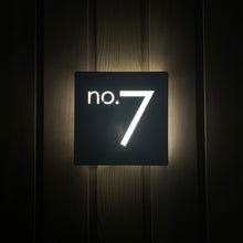 Load image into Gallery viewer, Illuminated Modern House Number Sign with Low voltage LED 20 x 20cm Address Plaque - Kreativ Design Ltd 