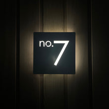 Laden Sie das Bild in den Galerie-Viewer, Illuminated Modern House Number Sign with Low voltage LED 20 x 20cm Address Plaque - Kreativ Design Ltd 