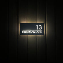 Charger l&#39;image dans la galerie, Illuminated LED Modern House Number Personalised Address Plaque 30 x 15cm - Kreativ Design Ltd 