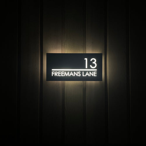 Illuminated LED Modern House Number Personalised Address Plaque 30 x 15cm - Kreativ Design Ltd 