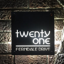Load image into Gallery viewer, Large Illuminated Modern House Number Sign with Low voltage LED Bespoke Address Plaque 30 x 30 cm - Kreativ Design Ltd 