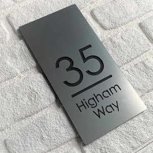 Brushed Metal Effect Modern Rectangle House Number and Address Sign 30 cm x 15 cm - Kreativ Design Ltd 