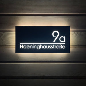 Large Illuminated LED Modern House Address Sign | Bespoke Address Plaque 40 x 20 cm - Kreativ Design Ltd 