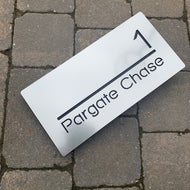 Brushed Metal Effect Modern Rectangle House Number and Address Sign 30 cm x 15 cm - Kreativ Design Ltd 