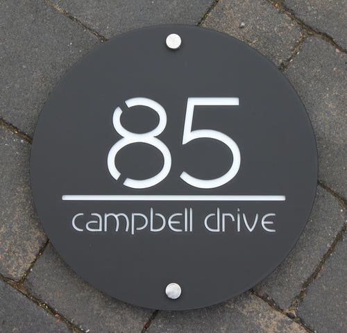 Modern Round House Number Address Sign 30 cm Diameter - Kreativ Design Ltd 