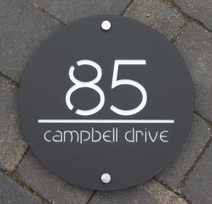 Modern Round House Number Address Sign 30 cm Diameter - Kreativ Design Ltd 