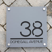Laden Sie das Bild in den Galerie-Viewer, Modern Square House Number and Address Sign 30 cm x 30 cm - Kreativ Design Ltd 