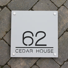 Laden Sie das Bild in den Galerie-Viewer, Modern Square House Number and Address Sign 30 cm x 30 cm - Kreativ Design Ltd 