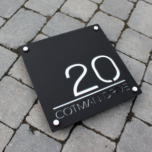 Modern Square House Number and Address Sign 30 cm x 30 cm - Kreativ Design Ltd 