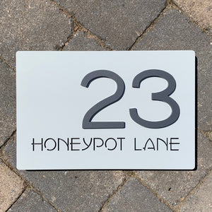 Modern Rectangle House Address Sign with 3D Digits 30 cm x 20 cm - Kreativ Design Ltd 