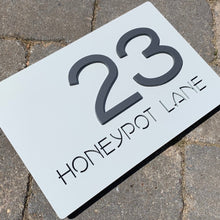 Afbeelding in Gallery-weergave laden, Modern Rectangle House Address Sign with 3D Digits 30 cm x 20 cm - Kreativ Design Ltd 