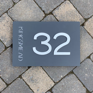 Modern Rectangle House Address Sign with 3D Digits 30 cm x 20 cm - Kreativ Design Ltd 