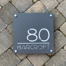 Load image into Gallery viewer, Modern Square House Number and Address Sign 30 cm x 30 cm - Kreativ Design Ltd 