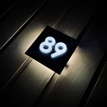 Laden Sie das Bild in den Galerie-Viewer, NEW SIZE Modern 3D Illuminated LED House Number Sign15 x 15cm - Kreativ Design Ltd 