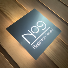 Carica l&#39;immagine nel visualizzatore di Gallery, Large Illuminated Modern House Number Sign with Low voltage LED Bespoke Address Plaque 30 x 30 cm - Kreativ Design Ltd 