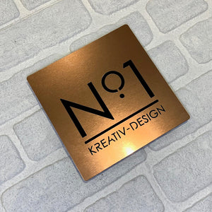 Brushed Metal Effect Modern Square House Number and Address Sign 20 cm x 20 cm - Kreativ Design Ltd 