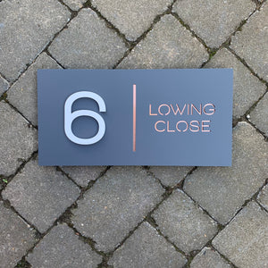 Modern Long Vertical Rectangle House Address Sign with 3D Digits 20 cm x 40 cm - Kreativ Design Ltd 