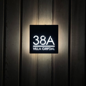 Illuminated Modern House Number Sign with Low voltage LED 20 x 20cm Address Plaque - Kreativ Design Ltd 