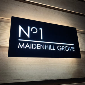 Large Illuminated LED Modern House Address Sign | Bespoke Address Plaque 40 x 20 cm - Kreativ Design Ltd 