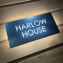 Load image into Gallery viewer, Illuminated LED Modern House Number Personalised Address Plaque 30 x 15cm - Kreativ Design Ltd 