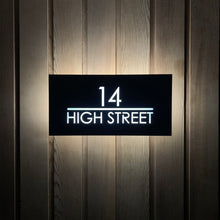 Load image into Gallery viewer, Illuminated LED Modern House Number Personalised Address Plaque 30 x 15cm - Kreativ Design Ltd 