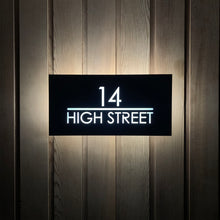 Afbeelding in Gallery-weergave laden, Illuminated LED Modern House Number Personalised Address Plaque 30 x 15cm - Kreativ Design Ltd 