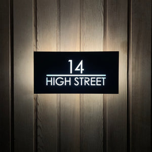 Illuminated LED Modern House Number Personalised Address Plaque 30 x 15cm - Kreativ Design Ltd 