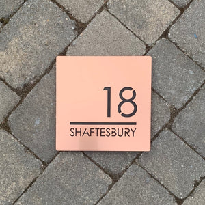 Brushed Metal Effect Modern Square House Number and Address Sign 20 cm x 20 cm - Kreativ Design Ltd 