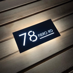 Illuminated LED Modern House Number Personalised Address Plaque 30 x 15cm - Kreativ Design Ltd 