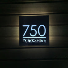 Load image into Gallery viewer, Large Illuminated Modern House Number Sign with Low voltage LED Bespoke Address Plaque 30 x 30 cm - Kreativ Design Ltd 