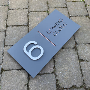 Modern Long Vertical Rectangle House Address Sign with 3D Digits 20 cm x 40 cm - Kreativ Design Ltd 