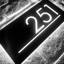 Afbeelding in Gallery-weergave laden, Illuminated LED Modern House Number Personalised Address Plaque 30 x 15cm - Kreativ Design Ltd 