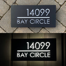 Laden Sie das Bild in den Galerie-Viewer, Large Illuminated LED Modern House Address Sign | Bespoke Address Plaque 40 x 20 cm - Kreativ Design Ltd 