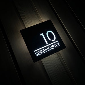 Large Illuminated Modern House Number Sign with Low voltage LED Bespoke Address Plaque 30 x 30 cm - Kreativ Design Ltd 