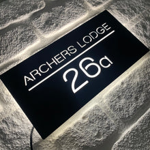 Load image into Gallery viewer, Large Illuminated LED Modern House Address Sign | Bespoke Address Plaque 40 x 20 cm - Kreativ Design Ltd 