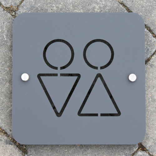 Modern Toilet Sign for bathrooms and homes Large Square Plaque 20cm x20cm Original Unique Laser Cut Design. - Kreativ Design Ltd 